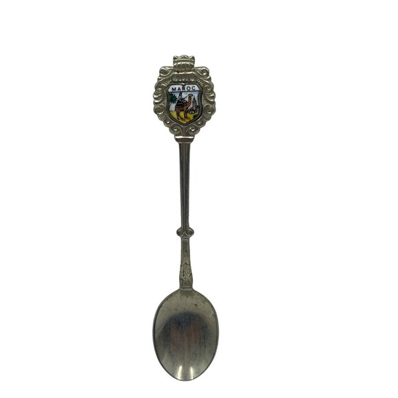 Maroc Souvenir Collectible Silver-Plated Decorative Spoon W/ Enamel Crest Emblem - Picture 1 of 4